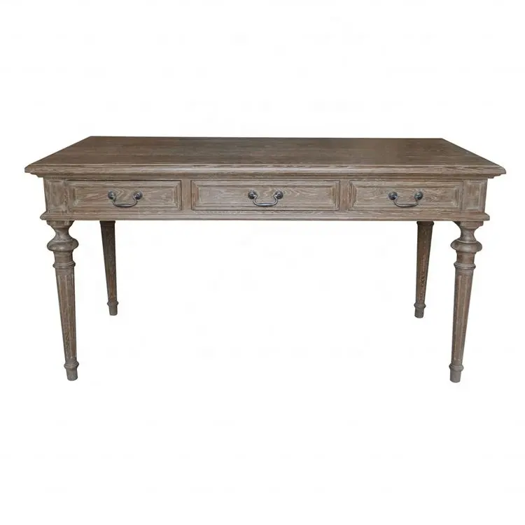 French Neoclassical Style 3 Drawers Natural Oak Home Office Furniture Work Study Wood Writing Desk Hl143