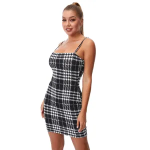 Best Selling Y2K Summer Dresses Women Sexy Black and White Mini Plaid Dresses Bodycon Cami Dresses