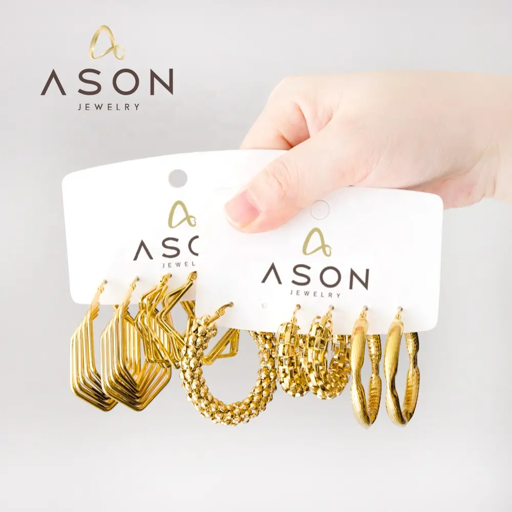 Ason แฟชั่นขายส่งราคา 18K ทองชุบเครื่องประดับสแตนเลสกลวงข้าวโพดดาวไม่สม่ําเสมอก้อนต่างหูห่วงสําหรับผู้หญิง