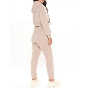 Conjunto de Dos Piezas para Mujer, Cálido y Elegante para Invierno, Top Corto de Felpa con Capucha y Pantalones Deportivos para Mujer - Product Image 4