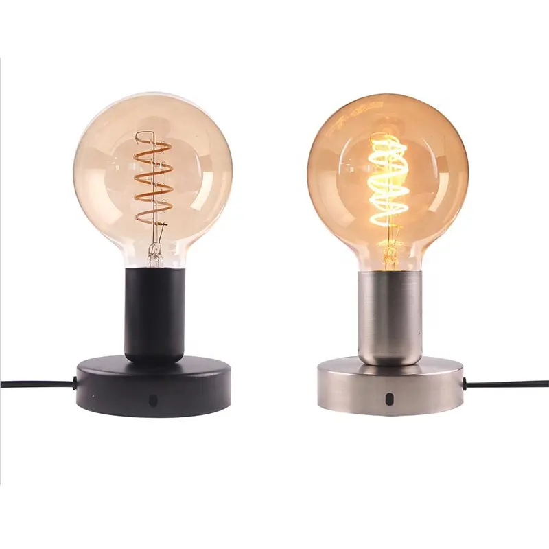 E26 E27 Socket Lamp Holder 1.8m Cord US EU Plug Metal Table Lamp Base With Switch Cafe Room Decoration