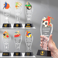 Pengiriman Cepat Grosir Piala Kristal Sepak Bola Kustom Medali Logam Cetak UV Penghargaan Olahraga untuk Upacara & Penghargaan Tim