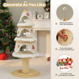 Moderna torre dell'albero del gatto di natale con graffio spesso in legno torre del gatto 3 accoglienti condomini robusta struttura in metallo e sostituibile tappetino morbido - Product Image 4