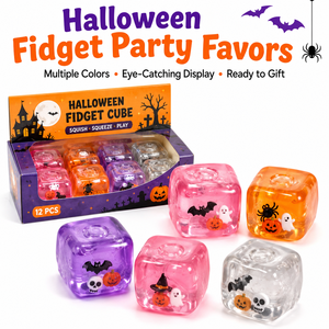 Precio de fábrica: Set de juguetes blandos y apretables de TPR con forma de cubo de gelatina, fantasma y calabaza para Halloween, en caja expositora para rellenar bolsas de regalos. - Product Image 1