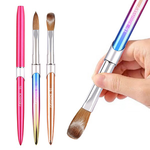 Personalizable Cross-Border para Amazon Nail Art Brush Flat Hair Shape Metal Pen con Mink Crystal Siberian Kolinsky Pelo Sintético - Product Image 5
