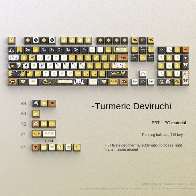 Wholesale Turmeric Devil Theme Keycap Set 119 Full SA Height Four-Sided Transparent PBT Sublimation Key Cap