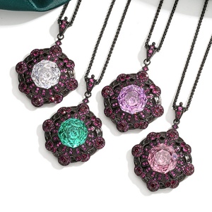 Vintage Eco-friendly <b>Copper</b> Black Gold Plated Rose Cut Multi-color Cubic Zirconia Disc Pendant Necklace for Women Casual Wear - Product Image 1