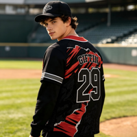 Venta al por mayor ODM: Camiseta de béisbol de poliéster de 220 g con sublimación completa, logotipo y número personalizados para uniformes de equipos de club, personalización a granel para el día del partido.