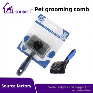 Brosse à picots en acier inoxydable <span class=keywords><strong>SHOWTECH</strong></span> belge pour toilettage des animaux de compagnie, peigne pour chats et chiens, surface incurvée pour la perte de poils et le démêlage - Product Image 1