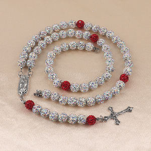 नई रोरी हार 10 मिमी डिस्को गेंद ने वर्जिन धार्मिक कैथोलिक मैरी जेसस क्रॉस पेलेंट एबी हीरा हार - Product Image 3