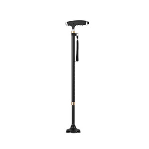 Bâton de marche télescopique réglable en alliage d'aluminium noir léger avec embout en caoutchouc pour personnes âgées, utilisation en extérieur - Product Image 3
