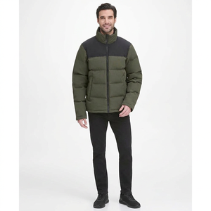 Veste matelassée en toile pour homme avec fermeture éclair personnalisée, coupe-vent décontractée et élégante, col montant, logo frontal, hiver - Product Image 1