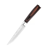 Ensemble de couteaux à steak en acier inoxydable de style japonais fait à la main, 6 pièces, poignées en bois ambidextres, bord dentelé, lames damas de 4,5 pouces