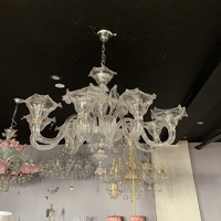 Lustre en verre artisanal de luxe, style rétro américain, villa, restaurant, salle à manger, fleur de Murano