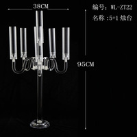 Chandelier en acrylique en gros avec support de bougie transparent 5+1 bras Centre de table de mariage Décoration de mariage