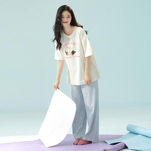 Manufacturer Custom Causal Sleep Lounge Wear Set <b>Women's</b> V-neck 2 Piece Oversized Breathable Cotton Ribbed Loungewear Sets <b>Women</b> - Product Image 2