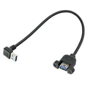 Cable de extensión USB 3.0 macho a hembra en ángulo recto con orificios para tornillos para transferencia de datos - Product Image 2