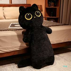 Boneka Kucing Panjang Super Lembut Grosir, Boneka Kucing Abu-abu Hitam Lucu, Bantal Lempar untuk Tempat Tidur, Menenangkan dan Menggemaskan untuk Anak-anak dan Perempuan - Product Image 3