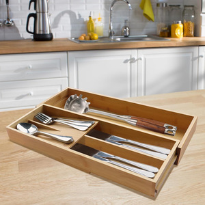 Bamboo Drawer Organizer Expandable <b>Kitchen</b> <b>Storage</b> <b>Box</b> For Cutlery Tableware Rectangular Desktop Organizer 18L Capacity - Product Image 4