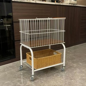Retro Style Trolley <b>Laundry</b> Basket Double Layered Storage Removable Portable For Bathroom Use Rectangle <b>Standing</b> Type Eco - Product Image 4