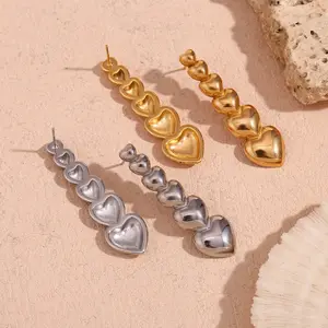 Brincos de coração de pêssego banhados a ouro 18K popular, joia fashion de aço inoxidável para mulheres, joia de coração e amor