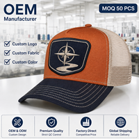 Casquette 5 panneaux unisexe réglable en sergé de coton bleu marine avec visière et dos en maille respirante, avec écusson brodé personnalisé Compass River