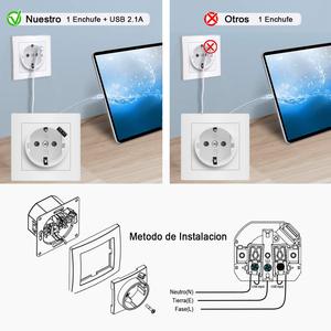 Base presa Schuko con USB, presa a muro incassata, bianco, per Smartphone, Tablet, materiale elettrico - Product Image 3