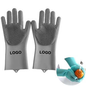 Custom Logo Silicone Cleaning <b>Gloves</b> Reusable Waterproof Non-Slip Food-Safe Heat-Resistant for Kitchen Home Dishwashing - Product Image 1