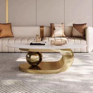 Italian Minimalist Oval Coffee <b>Table</b> Marble <b>Top</b> Stainless Steel Base Modern Light Luxury Design For Small Apartments Home Use - Product Image 3