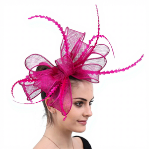 Nouvel Arrivage Chapeau de Cérémonie pour Femme, Accessoire de Mariage Fait Main avec Grand Nœud et Plumes, Fascinator Derby Ascot en Sinamay, Coiffe d'Intérieur - Product Image 5