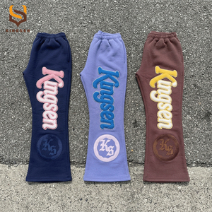 Custom 3D Embroidered Patch Sweatsuits Fleece Tracksuit Set <b>Oversized</b> Cotton Joggers Flared <b>Sweatpants</b> and Hoodie Set Men - Product Image 4