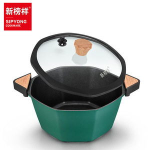 Sipyong Octagonal <b>Soup</b> <b>Pot</b> 5L Dark Green Induction Compatible Double Ear Stew <b>Pot</b> With Lid - Product Image 2