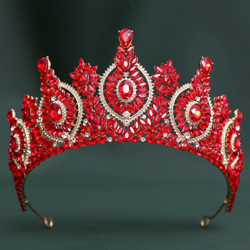 HZ139  Gold  Full  Red Crown Tiara