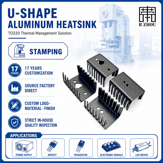 Custom Extruded U-Type Aluminum Heat Sink Black Anodized Aluminium TO220 Heatsink for Electronic Components