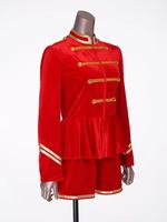 Ensemble uniforme en velours pour femme, veste peplum, short, garniture tressée dorée, costume de danseuse de fanfare pour Halloween