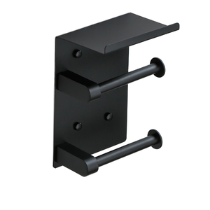 YOTO Double tige de tissu <span class=keywords><strong>porte</strong></span>-<span class=keywords><strong>papier</strong></span> support mural noir antirouille <span class=keywords><strong>porte</strong></span>-<span class=keywords><strong>papier</strong></span> hygiénique étagère de stockage à 2 niveaux sans installation de perceuse - Product Image 1