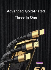 Nuovo 66W 5A <span class=keywords><strong>3</strong></span> in 1 USB <span class=keywords><strong>C</strong></span> cavo di ricarica rapida in Nylon intrecciato tipo <span class=keywords><strong>C</strong></span> <span class=keywords><strong>3</strong></span> in 1 cavo di ricarica Super veloce per Huawei iPhone - Product Image 4