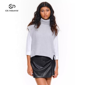 OEM/ODM gilet d'hiver sans manches pour femmes pull tricoté <span class=keywords><strong>col</strong></span> <span class=keywords><strong>roulé</strong></span> <span class=keywords><strong>cache</strong></span>-<span class=keywords><strong>cou</strong></span> avant pull de créateur tricots - Product Image 3