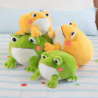 Peluche grenouille verte personnalisée, mignonne, aux yeux grands et jaunes, en forme de grenouille couchée, vente en gros directe d'usine