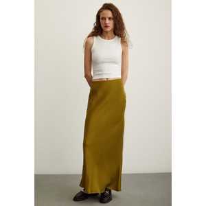 Falda Larga <span class=keywords><strong>Mango</strong></span> con Corte Diagonal, Color Oliva, 100% Seda Satén, Brillante, Largo Completo, para Mujer - Product Image 5