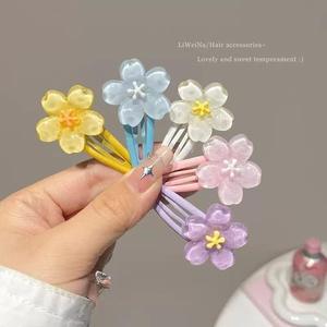 2 PCS/SET Jepit Rambut Anak Bentuk Bunga Kristal Lucu, Jepit Rambut Samping BB Warna-warni Manis Motif Bunga Sakura untuk Anak Perempuan - Product Image 2