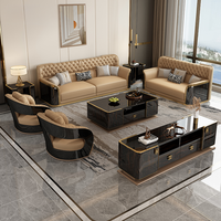 Ensemble de canapés en cuir de luxe italien, style postmoderne, haut de gamme, cuir de vachette de première qualité, grand canapé plat pour villa, mobilier de salon, canapé léger