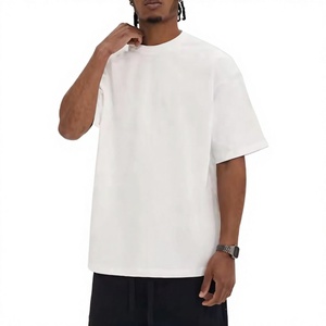 Men's Oversized <b>White</b> Cotton T-Shirt Short Sleeve O-Neck Casual Solid Color Blank Jersey Knit Fit Fabric Outdoor Men's T-Shirts - Product Image 4