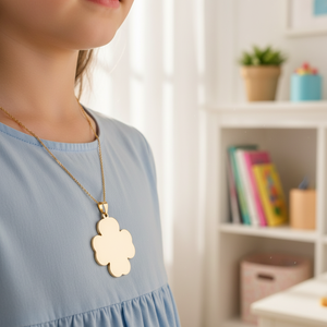 Ciondolo in Acciaio Placcato Oro con Grande Fiore 37x42mm, Charm Religioso per Bambini con Zirconi, Diamanti e Perle - Product Image 3