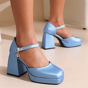 Zapatos de Tacón Alto para Mujer, Primavera-Verano 2022, Sandalias de Tacón Alto para Trabajo y Exteriores, Punta Cuadrada, Correa con Hebilla Suave, Zapatos Mary Jane con Plataforma 47 - Product Image 5