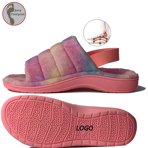 Scivolo sfocato in pelliccia sintetica da donna personalizzato su pantofola ortesi Open Toe <span class=keywords><strong>con</strong></span> cinturino <span class=keywords><strong>elastico</strong></span> in Memory Foam - Product Image 1