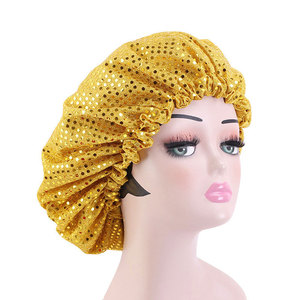 Mujeres <span class=keywords><strong>Bebe</strong></span> Perruque Bling Bonnets Rhinestone Sleeping Satin Hair Bonnet Caps Poliéster Seda Lentejuelas Bonnet con diamantes - Product Image 4