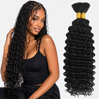 Extensions de cheveux humains en vrac Afro Kinky, Ondulations profondes, Cheveux à tresser en vrac, Noir naturel, Lots de cheveux Remy