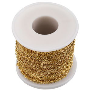 Chaîne en gros Aceworks simple en acier inoxydable plaqué or PVD 18 carats, chaîne câble gaufrée, maillons circulaires texturés, chaîne croisée, DIY au mètre - Product Image 5