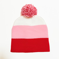 Vente en gros de bonnets tricotés à pompon bicolores chauds